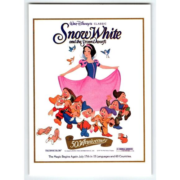 Disney Snow White And The Seven Dwarfs Postcard 50th Anniversary Vintage Unused - Picture 1 of 2